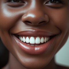 Close-up of an African-American girl's face showing a wide smile, conveying a sense of joy and positivity.