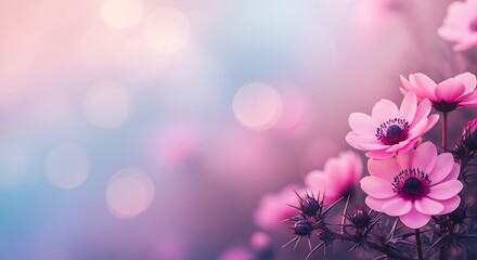 Ethereal Pink Flowers Photography Dreamy Anemone Blossom Close Up Bokeh Backdrop Soft Pastel Palette Floral Beauty