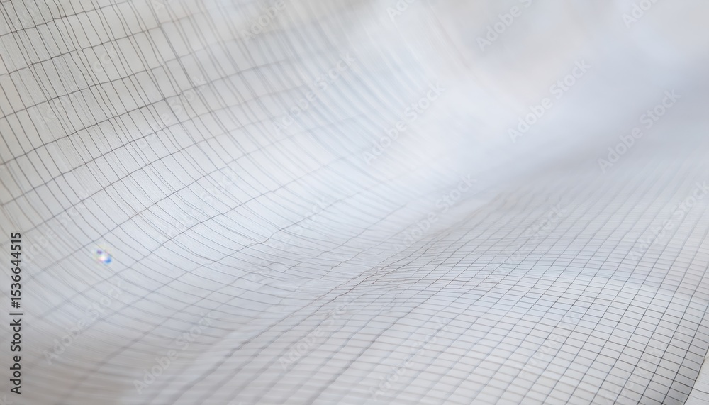 Wall mural curved close-up of white graph paper with fine blue grid lines and glossy surface reflection, ideal 