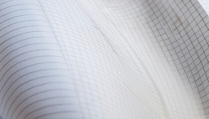 curved close-up of white graph paper with fine blue grid lines and glossy surface reflection, ideal for web design, branding element, or geometric background texture


