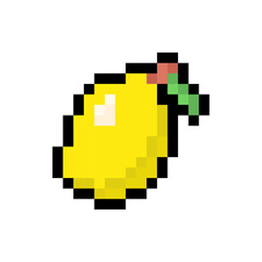 Fototapeta premium Pixel art lemon, 8-bit fruit icon, Retro lemon sprite, Pixelated citrus illustration, Game style lemon, Digital lemon vector, Yellow fruit symbol