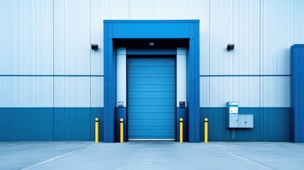 Large blue roll-up door at industrial loading dock