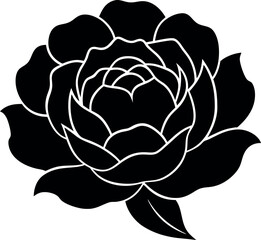 Black and White Peony Flower Silhouette