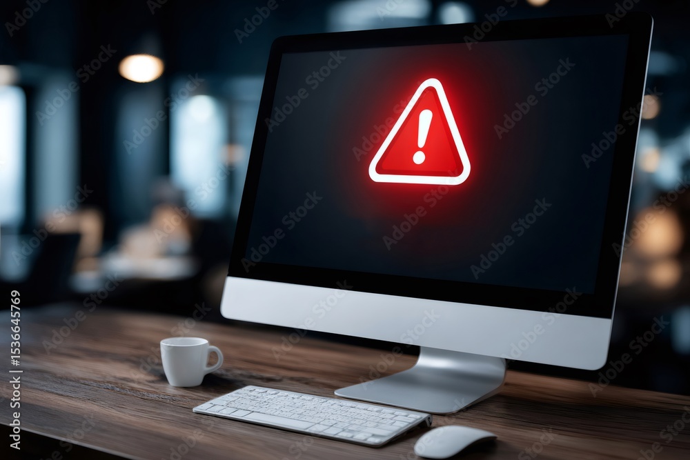 Poster System warning alert notification on computer screen, cyber security breach