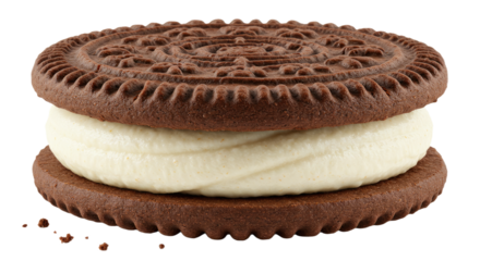 Delicious Chocolate Cookie Sandwich with Creamy Filling and Crumbs