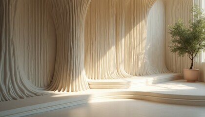 Indoor tree standing peacefully in minimalist studio setting