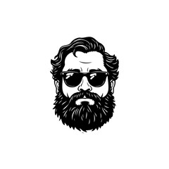 Stylized black and white portrait of a man with beard and sunglasses illustration