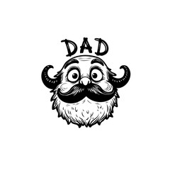 Whimsical Father's Day Illustration: Cartoon Dad with Bushy Beard and Mustache