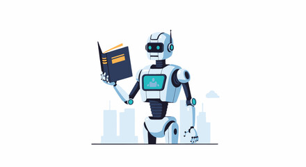 Robot Learning and Reading a Book on a Cityscape Background