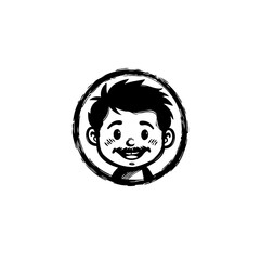 Cartoon Father Face Illustration in Circular Frame, Black and White Minimalist Design