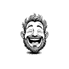 Cartoon portrait of a joyful bearded man laughing heartily with closed eyes