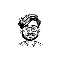 Stylized Portrait of a Man with Glasses and Beard - Clean Line Art Design