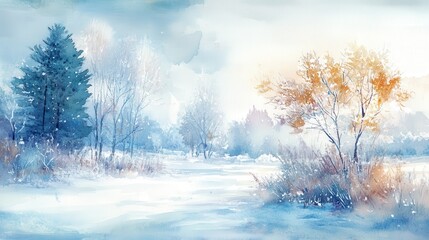 Snow-covered trees in serene winter landscape