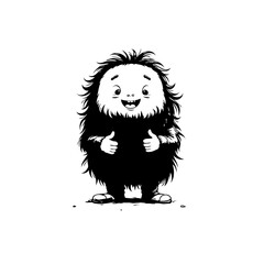 Cute furry cartoon monster character illustration giving thumbs up with a smile