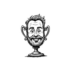Whimsical trophy character illustration with a jovial bearded face design