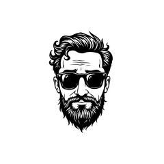 Stylish Bearded Man with Sunglasses: A Classic Black and White Vector Portrait