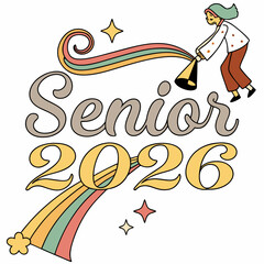 Senior 2026 retro rainbow graduation design illustration