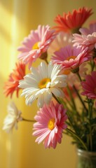 Fototapeta premium Vibrant daisies in a vase by the window on a sunny day
