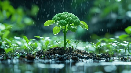 Sprouting seedlings in rain