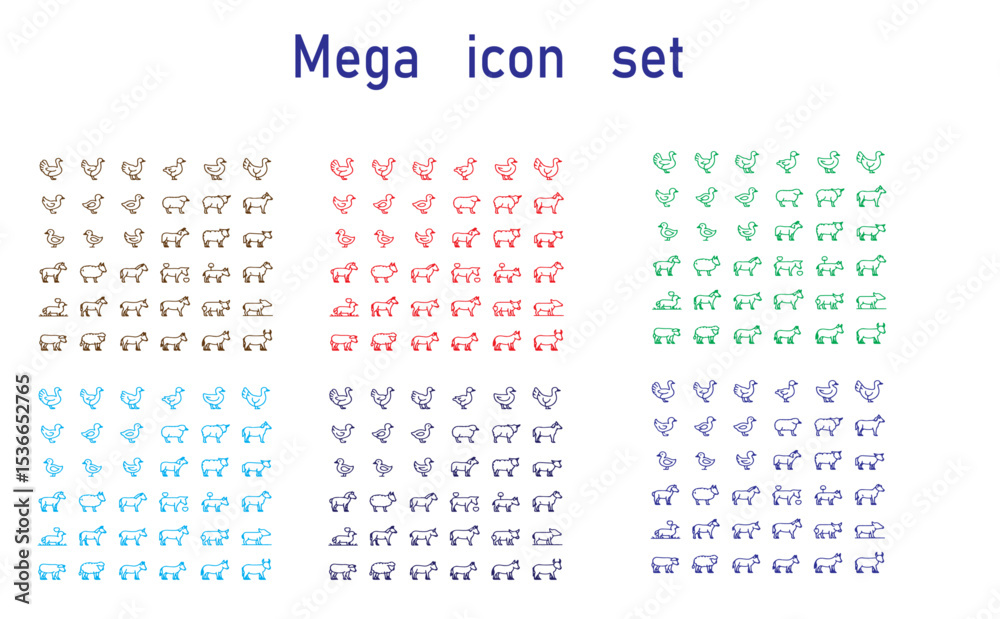 Poster a collection of various icon sets displayed in multiple colors on a white background for design purp