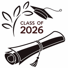 Class of 2026 graduation diploma cap design illustration