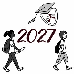 Class of 2027 graduation students walking away