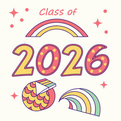 Class of 2026 graduation design element rainbow cutout