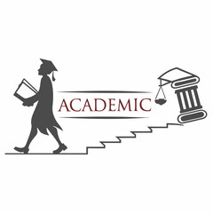 Graduate student walking up steps towards academic achievement