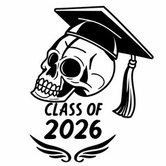 Skull wearing graduation cap class of 2026