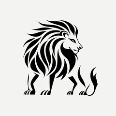 Fototapeta premium Stylized black lion with flowing mane in minimalist design 