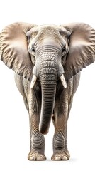 Fototapeta premium Majestic African Elephant Powerful and Graceful Creature Facing Forward on White Background