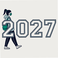 Walking girl 2027 new year design element transparent background