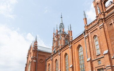 Cathedral of Immaculate Conception of Holy Virgin Mary, one of three Catholic churches in Moscow and largest in Russia. Fragment facade