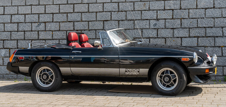 Lelystad, The Netherlands, 15.06.2025, Classic british two-door sports car MG MGB  Tourer US from 1980 at The National Oldtimer Day