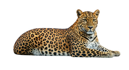 Obraz premium A leopard resting with its distinctive spotted coat against a stark black background in a relaxed pose