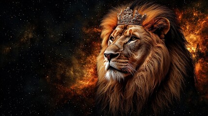 Fototapeta premium Majestic lion king in cosmic backdrop