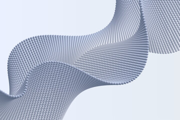 3D abstract wavy structure made of volumetric particles flowing across the screen with clean modern style