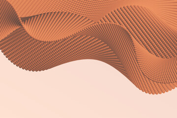 Curved wave formed by dense particle lines creating a minimal abstract volume background with soft lighting 