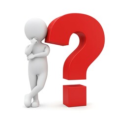 "3D White Character Leaning on Red Question Mark &ndash; Concept of Confusion, Curiosity, or Inquiry"