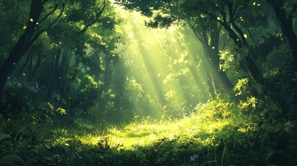 Fototapeta premium Lush forest bathed in sunlight
