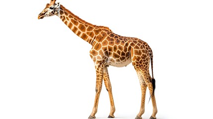 Obraz premium A Majestic Giraffe Standing Gracefully on White Background Wild African Animal