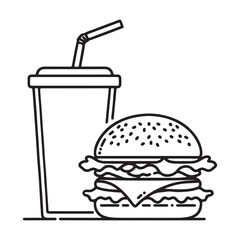 Enjoy Delicious Fast Food Meal Burger and Soda Illustration