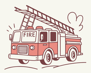 Line Drawing Illustration of a Fire Truck