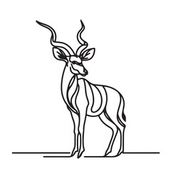 Elegant Kudu Antelope One Line Drawing Silhouette Vector Art