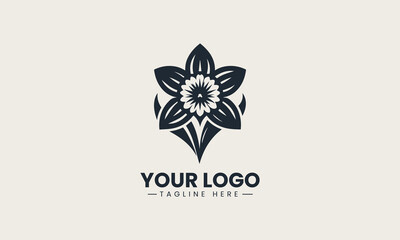 Daffodil flower with trumpet-shaped bloom and green foliage in full springtime beauty vector logo illustration design