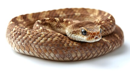 Obraz premium Close up Detailed Image of a Brown Desert Rattlesnake Coiled on White Background