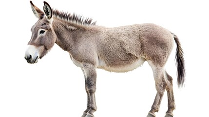 Obraz premium Adorable Grey Donkey Standing Profile Isolated on White Background Farm Animal