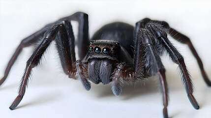 Close up Detailed View of a Black Spider's Eight Legs and Eyes