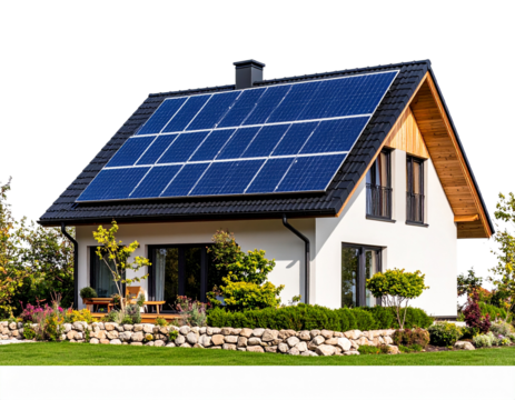  Modern Eco-Friendly House with Solar Panels PNG Isolated