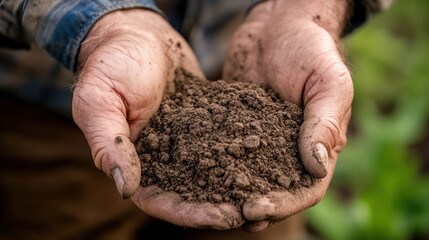 A farmer's hands hold rich, fertile soil.